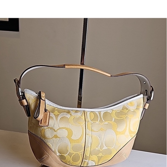 Coach 2004 Optic C Small Hobo Bag Yellow/White Signature Tan Leather Tri… - Picture 3 of 15